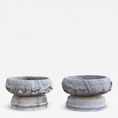 Italian Outdoor and Garden Pair of Vases in White Hand Carved Carrara Marble - 3731663