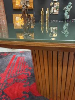 Italian Oval Dining Table with Fluted Wood Base 1970s - 4206537