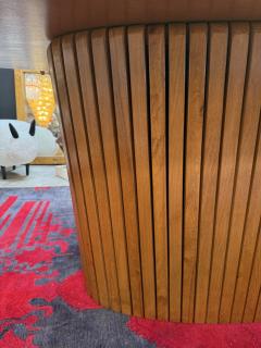 Italian Oval Dining Table with Fluted Wood Base 1970s - 4206538