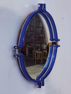 Italian Oval Mirror with Sculptural Blue Frame 1980s - 4348474