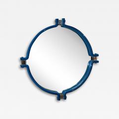 Italian Oval Mirror with Sculptural Blue Frame 1980s - 4351639
