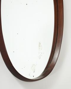 Italian Oval Teak Wall Mirror with Leather Strap Italy circa 1950 - 3542847