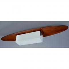 Italian Oval Wood and Opaline Ceiling Light 1960s - 933766