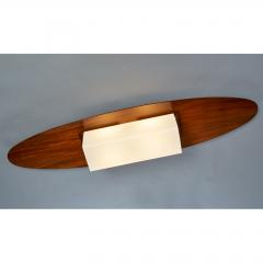 Italian Oval Wood and Opaline Ceiling Light 1960s - 933767