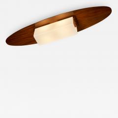 Italian Oval Wood and Opaline Ceiling Light 1960s - 935783