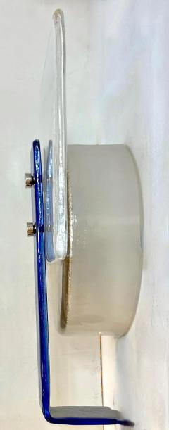 Italian Pair Champagne Silver Blue Crystal Murano Glass Abstract Design Sconces - 4222296