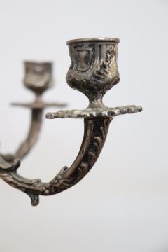 Italian Pair of 5 arm Silvered Metal Candlesticks - 4115554