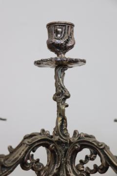 Italian Pair of 5 arm Silvered Metal Candlesticks - 4115556