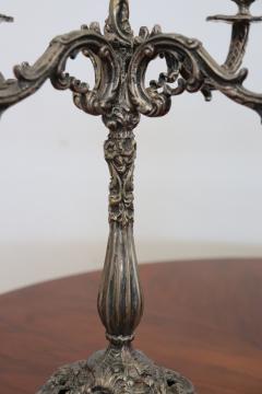Italian Pair of 5 arm Silvered Metal Candlesticks - 4115557