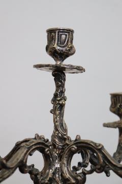 Italian Pair of 5 arm Silvered Metal Candlesticks - 4115560
