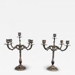 Italian Pair of 5 arm Silvered Metal Candlesticks - 4116657