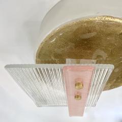 Italian Pair of Art Deco Style Textured Gold Pink Crystal Murano Glass Sconces - 3007102