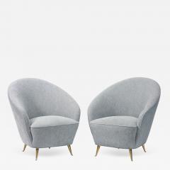 Italian Pair of Elegant Lounge Chairs with Brass Legs 1950s - 2828486