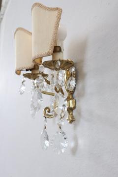 Italian Pair of Sconces in Gilded Bronze and Crystal - 4143012