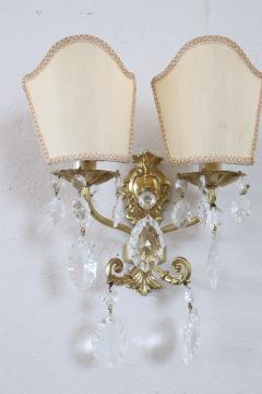 Italian Pair of Sconces in Gilded Bronze and Crystal - 4143013