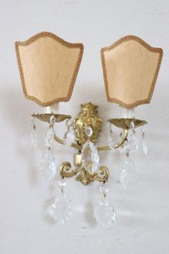 Italian Pair of Sconces in Gilded Bronze and Crystal - 4143014