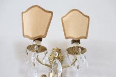 Italian Pair of Sconces in Gilded Bronze and Crystal - 4143017