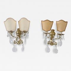 Italian Pair of Sconces in Gilded Bronze and Crystal - 4143749