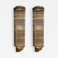Italian Pair of Tubular Glass Sconces With Brass Italy 1940s - 1825737