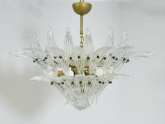 Italian Palmette Chandelier with Clear Murano Glass Leaves 1990s - 4202626