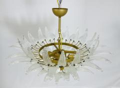 Italian Palmette Chandelier with Clear Murano Glass Leaves 1990s - 4202628