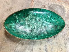 Italian Polished Green Marble Oval High Sided Brass Bowl 1960s - 1020626