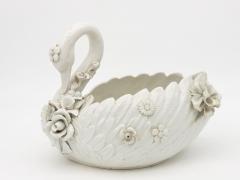 Italian Porcelain Swan Cachepot Off White Early 20th C  - 4435344