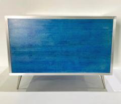 Italian Post Modern Abstract Art Blue Terracotta Brown Steel Mirrored Cabinet - 3831416