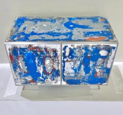 Italian Post Modern Abstract Art Blue Terracotta Brown Steel Mirrored Cabinet - 3831419