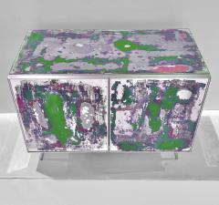 Italian Post Modern Abstract Art Green Purple Steel Mirrored Cabinet - 3873105