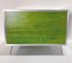 Italian Post Modern Abstract Art Green Purple Steel Mirrored Cabinet - 3873106