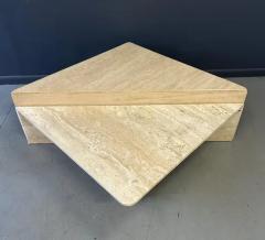 Italian Post Modern Travertine Triangular Marble 2 Piece Cocktail Table - 4059615