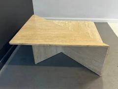 Italian Post Modern Travertine Triangular Marble 2 Piece Cocktail Table - 4059629