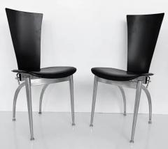 Italian Post Modern Wood Leather Stainless Dining Chairs Set of 4 - 3502719