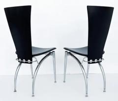 Italian Post Modern Wood Leather Stainless Dining Chairs Set of 4 - 3502722