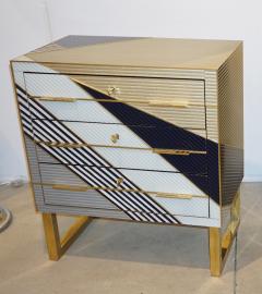 Italian Postmodern Navy Blue Cream Gold Gray Chest Nightstand on Brass Legs - 3011739