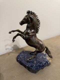 Italian Rearing Horse Sculpture on Blue Marble Base 1980s - 4229326