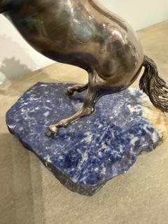 Italian Rearing Horse Sculpture on Blue Marble Base 1980s - 4229329