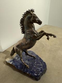 Italian Rearing Horse Sculpture on Blue Marble Base 1980s - 4229330