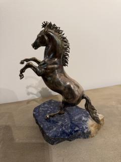 Italian Rearing Horse Sculpture on Blue Marble Base 1980s - 4229331
