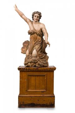 Italian Renaissance Monumental Giltwood Baroque Painted Angel on Stand - 4198052