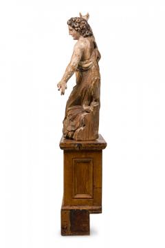 Italian Renaissance Monumental Giltwood Baroque Painted Angel on Stand - 4198053