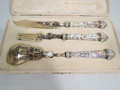 Italian Renaissance Revival Enamel 3 Piece Serving Set C 1860 - 3748541