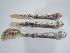 Italian Renaissance Revival Enamel 3 Piece Serving Set C 1860 - 3748542