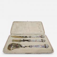 Italian Renaissance Revival Enamel 3 Piece Serving Set C 1860 - 3751429