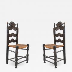 Italian Renaissance Style Painted and Carved Ladder Back Side Chairs - 1421414