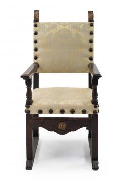 Italian Renaissance Walnut Throne Arm Chair - 1404278