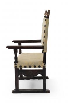 Italian Renaissance Walnut Throne Arm Chair - 1404281