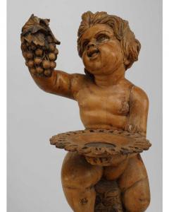 Italian Renaissance style stripped pedestal with cupid holding grapes - 4651870