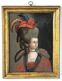 Italian Reverse Glass Portrait Painting of a Fashionable Lady Rome circa 1775 - 3404367